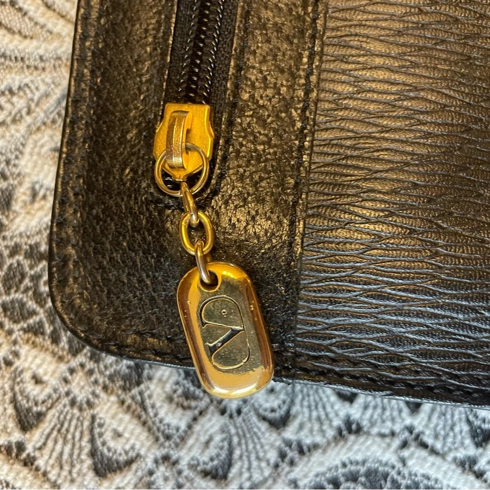 Valentino Garavani Black and Gold Textured Clutch